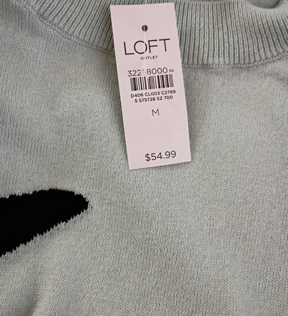 LOFT Mint Green Cotton Sweater with Black and White Penguin Size M - Picture 9 of 10